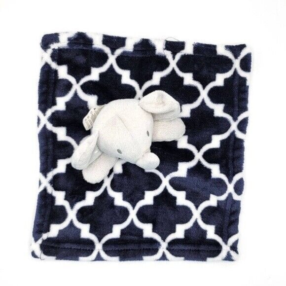 INF Inc Lovey Plush Blue 12" Dots On Ears Security Soother Gray Elephant Trellis - Picture 4 of 7